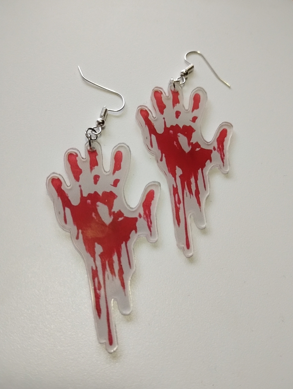 Red Bloody Drip Handprint Horror Thriller Acrylic Dangle Earrings